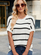 Sarah Express Women's Striped Oversized Casual Sweater - Relaxed Fit Pullover