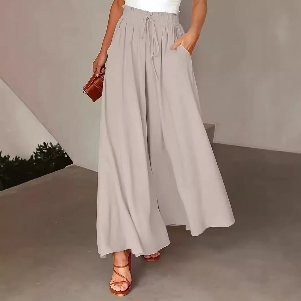 Sarah Express Women's Polka Dot Wide-Leg Pants Elastic Waist Loose Fit Casual Trousers