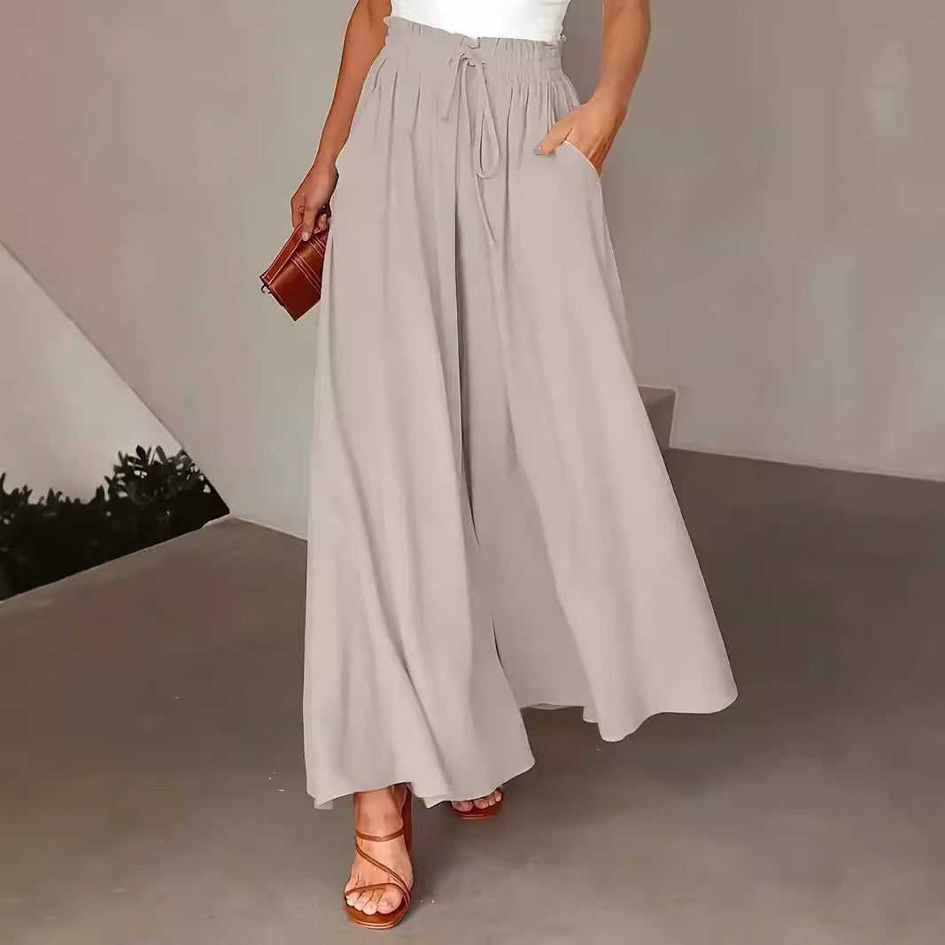 Sarah Express Women's Polka Dot Wide-Leg Pants Elastic Waist Loose Fit Casual Trousers
