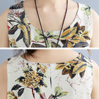 Sarah Express Women's Printed Cotton Linen Maxi Dress - Sleeveless Round Neck Bohemian Plus Size