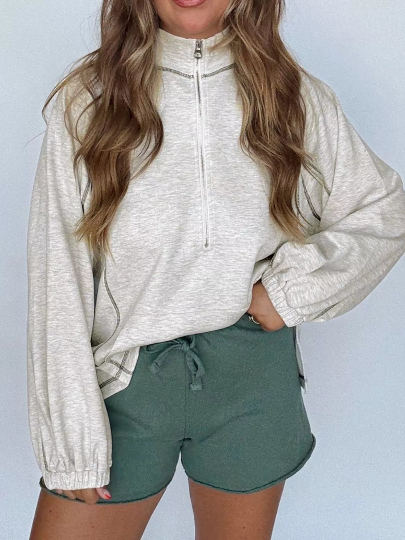 Sarah Express Women's Casual Half Zip Long Sleeve Top