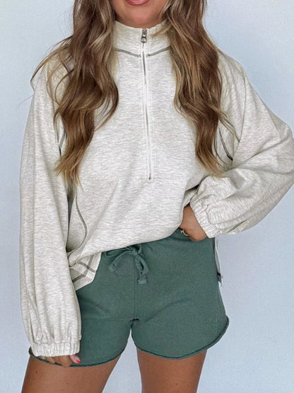 Sarah Express Women's Casual Half Zip Long Sleeve Top