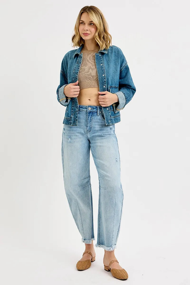 Sarah Express Women’s Oversized Denim Jacket with Cargo Pockets Casual