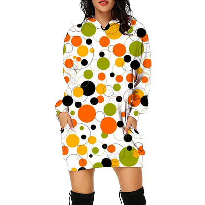 Sarah Express Halloween Print Long Hoodie With Pockets - Women's Oversized Sweater SC12