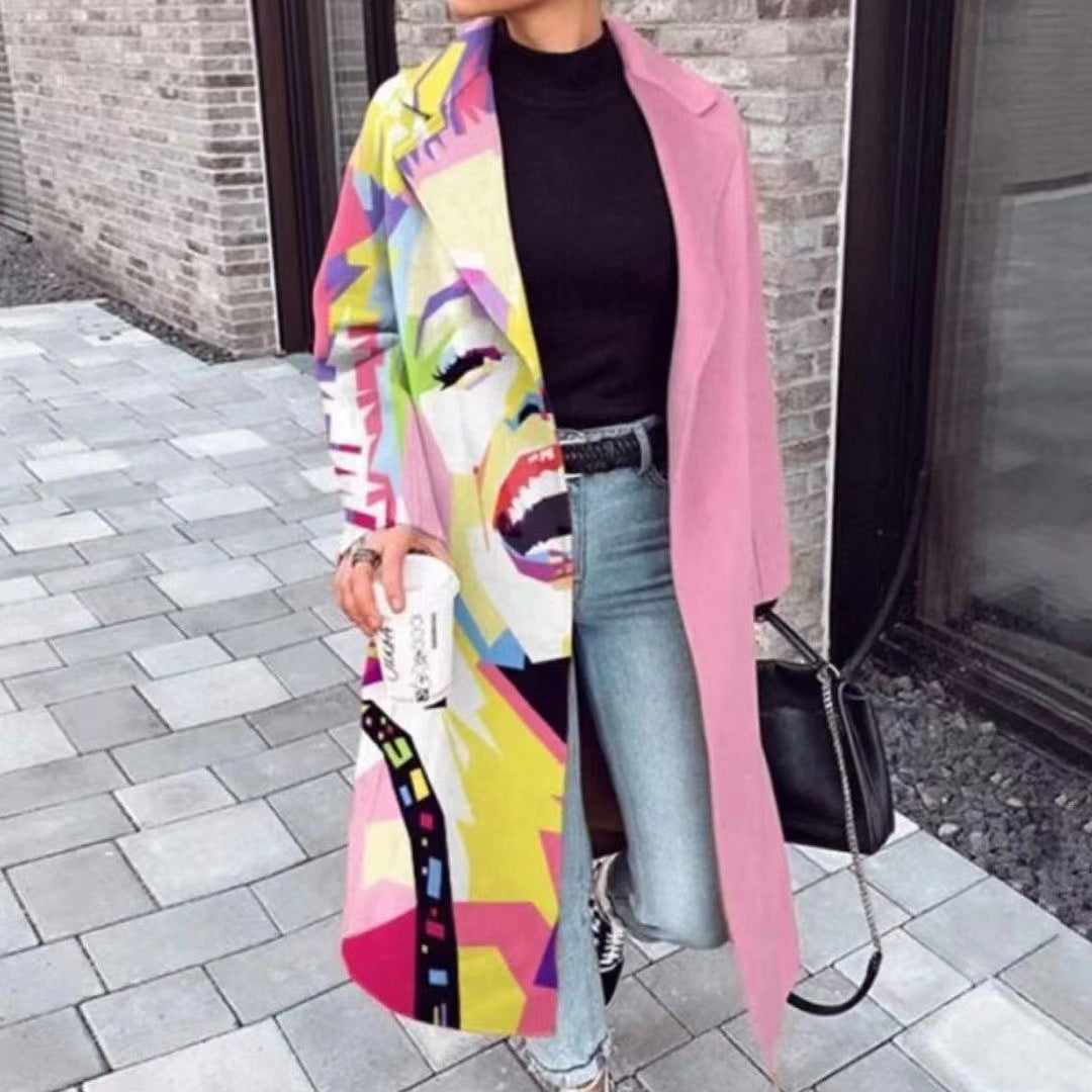 Sarah Express Women's Plaid Print Long Sleeve Coat Loose Fit Outerwear