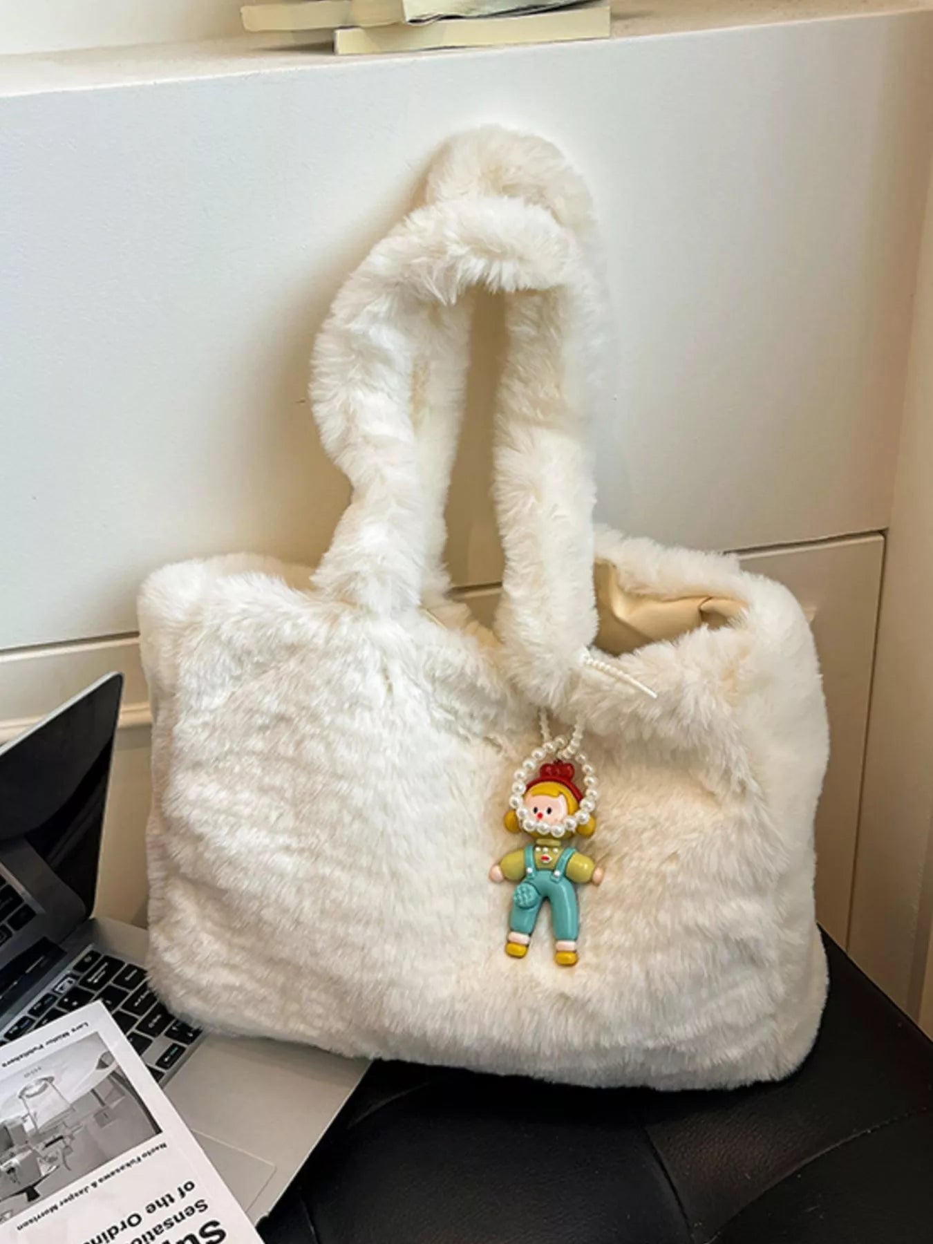 Sarah Express Women's Fluffy Plush Cartoon Charm Shoulder Bag