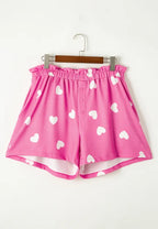 Sarah Express Women's Heart Round Neck Long Sleeve Top and Elastic Waist Shorts Set