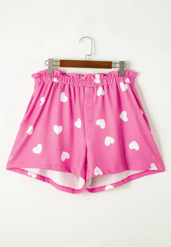 Sarah Express Women's Heart Round Neck Long Sleeve Top and Elastic Waist Shorts Set