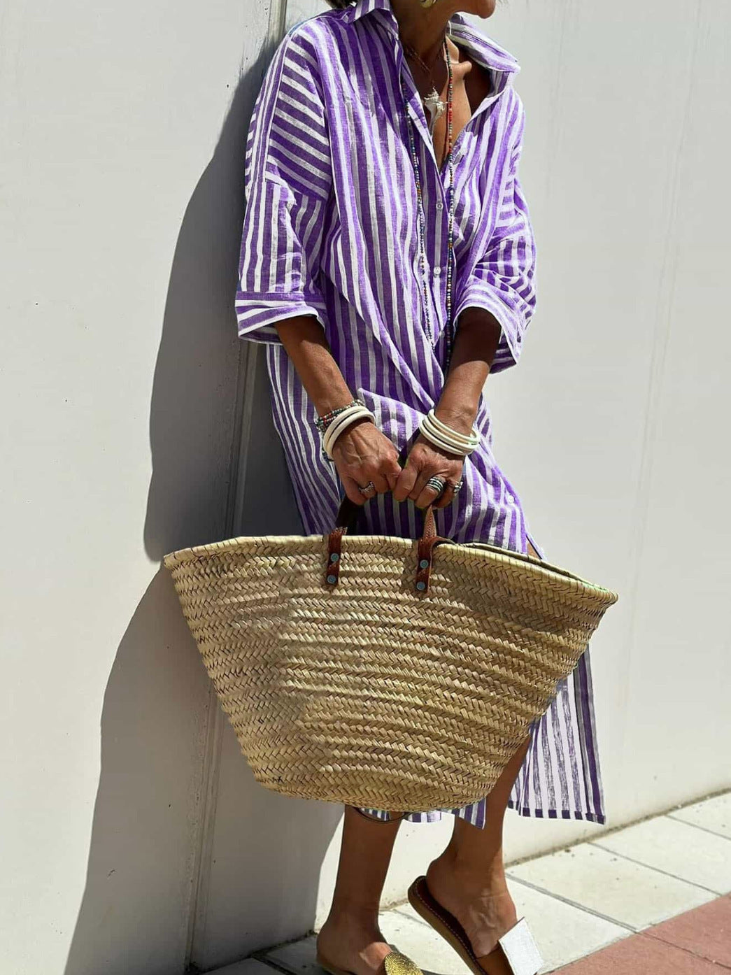 Sarah Express Women's Striped Shirt Dress Button Front Maxi with Belt