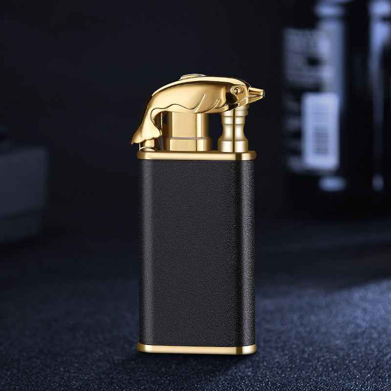 Sarah Express Blue Flame Metal Lighter - Windproof Butane Lighter with Dolphin Dragon Design Black Scrub Dolphin bk872 1PCS
