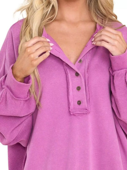 Sarah Express Women's Half Snap Long Sleeve Oversized Sweatshirt