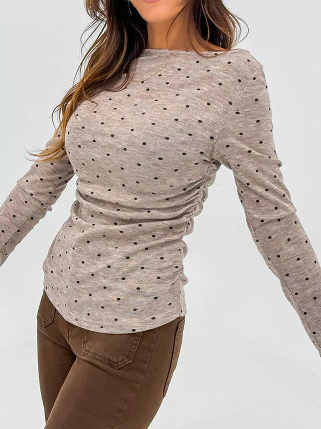 Sarah Express Women's Polka Dot Long Sleeve T-Shirt - Basic Style Casual Top