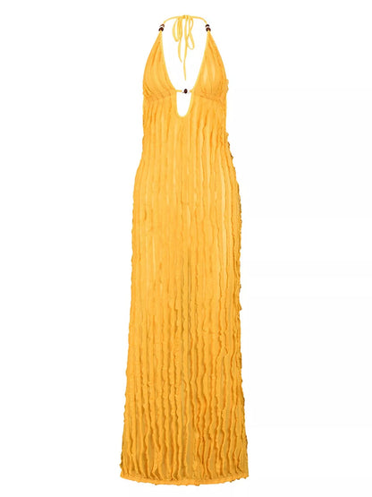 Sarah Express Women's Textured Halter Neck Bodycon Maxi Dress