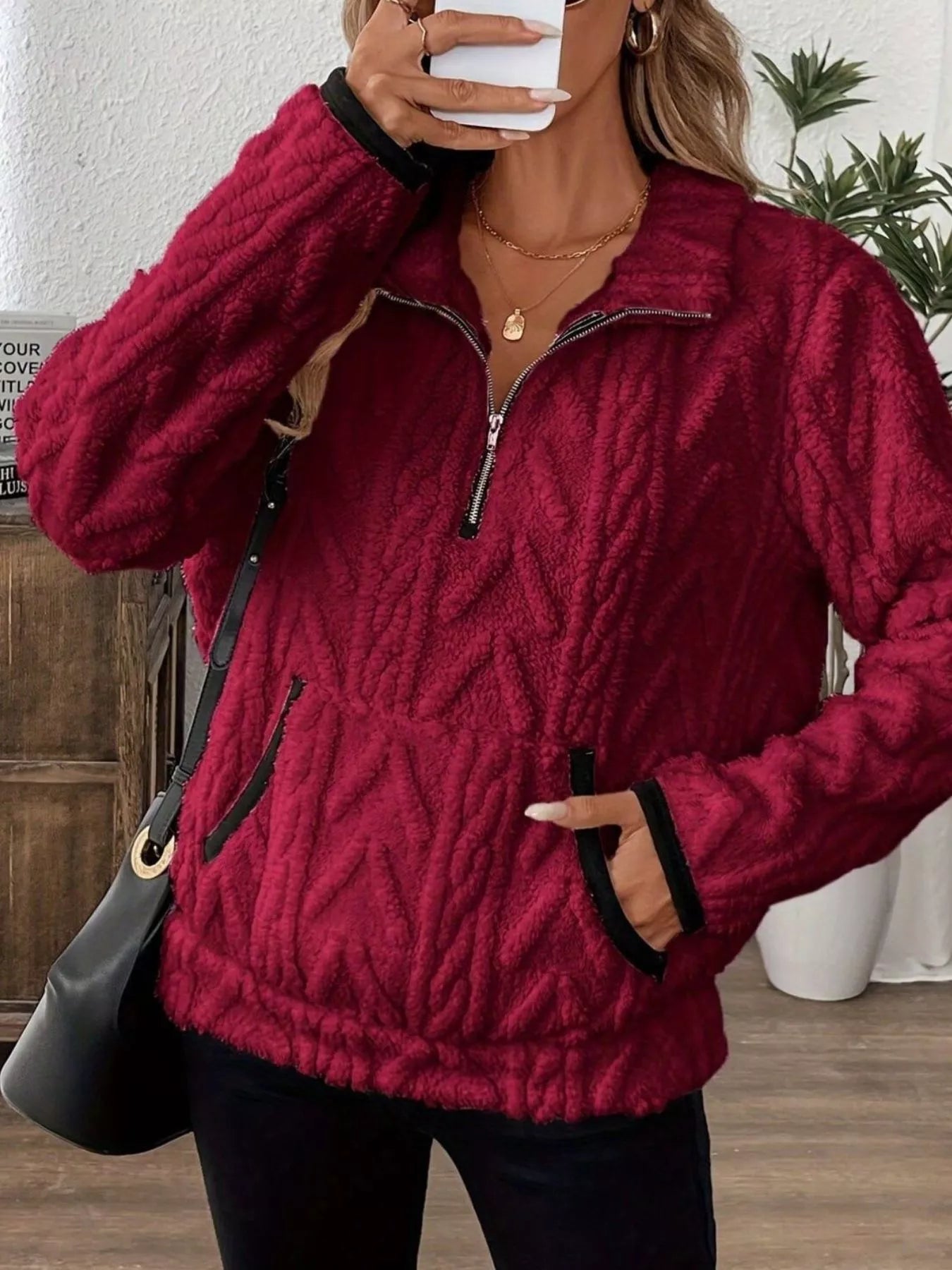 Sarah Express Women's Half Zip Kangaroo Pocket Sweatshirt Plus Size