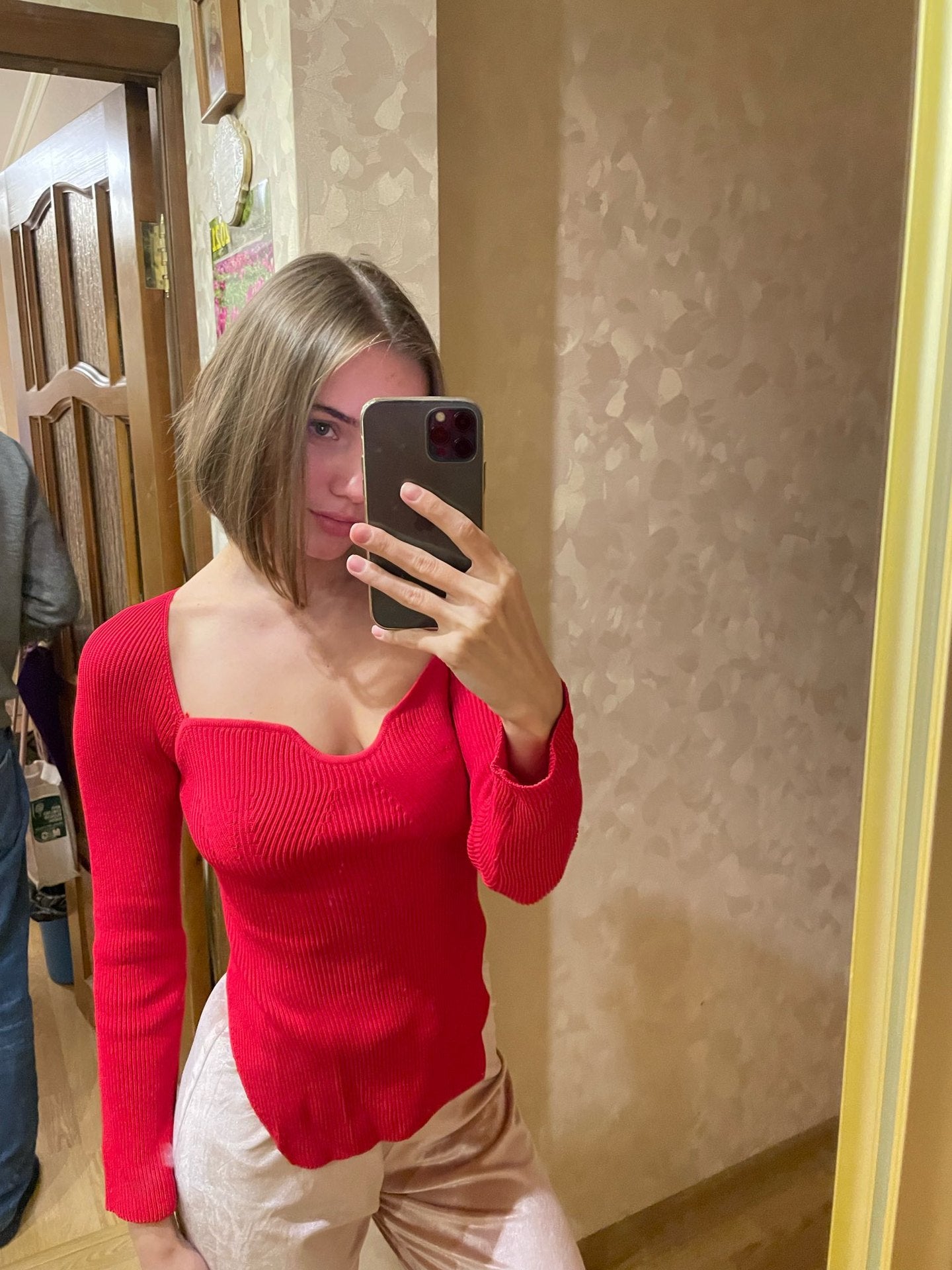 Sarah Express Women's Off-Shoulder Pullover Sweater - Long Sleeve Knit Top Red