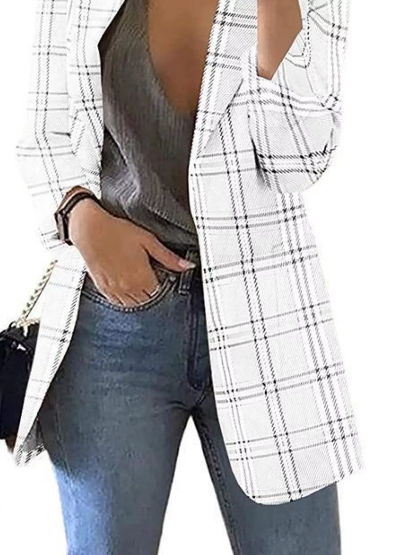 Sarah Express Women's Plaid Lapel Collar Blazer