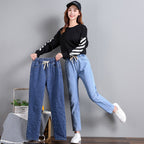Sarah Express Women's High Waist Straight Leg Cropped Denim Jeans Elastic Waist