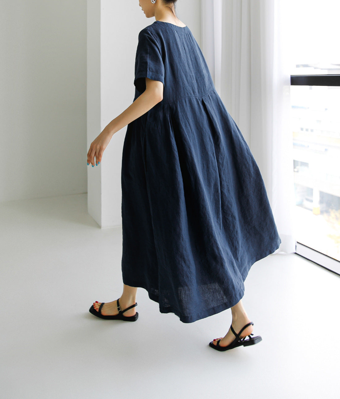 Sarah Express Women's Loose Fit Round Neck Maxi Dress A-Line Pullover