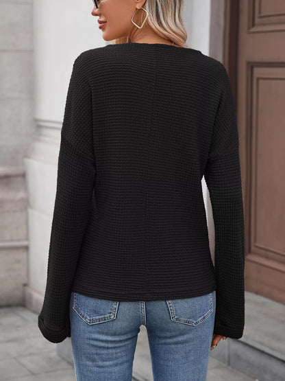 Sarah Express Women's Striped Notched Long Sleeve T-Shirt