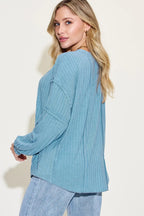 Sarah Express Women’s Plus Size Ribbed Long Sleeve T-Shirt with Exposed Seam
