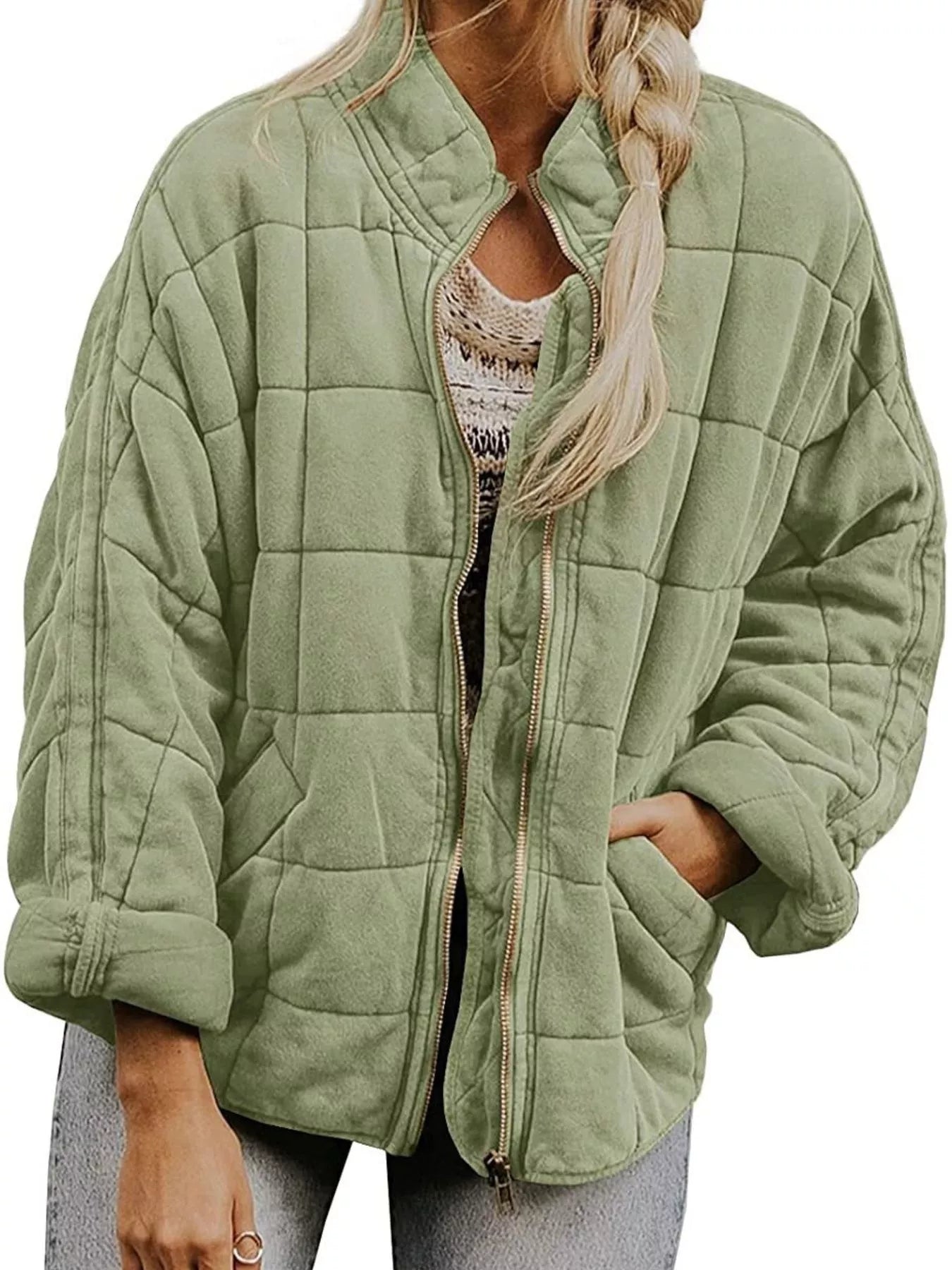 Sarah Express Women's Quilted Zip Up Jacket Mint Green