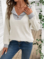 Sarah Express Women's Ribbed Knit Two-Tone Button Front Top