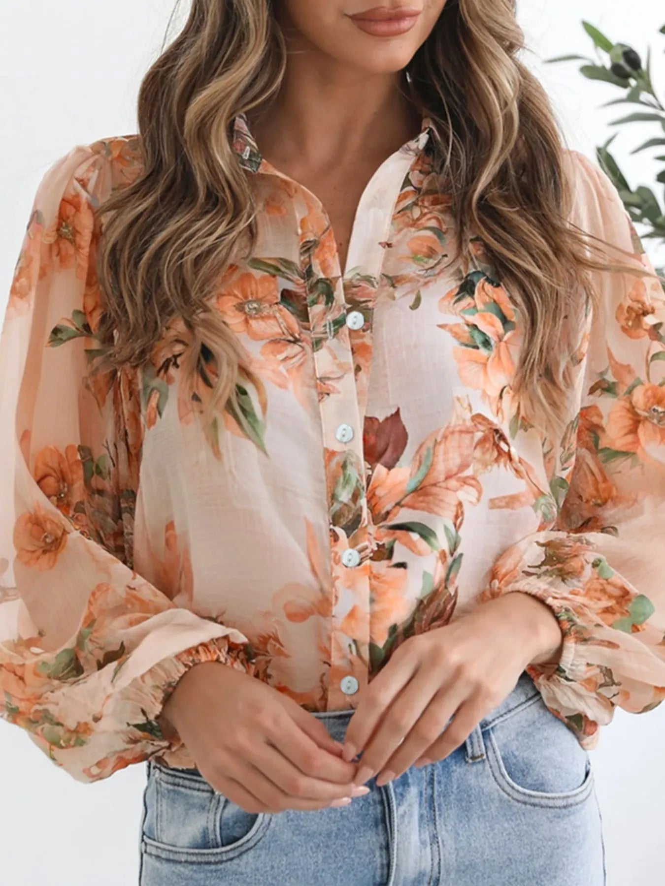 Sarah Express Women's Floral Print Button-Up Shirt