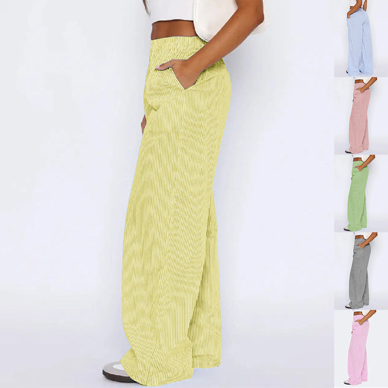 Sarah Express Women's Striped Wide Leg Pants - High Waist Straight Trousers with Pockets
