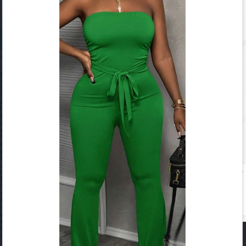 Sarah Express Women's Strapless Wide Leg Jumpsuit Knit Stretch Solid
