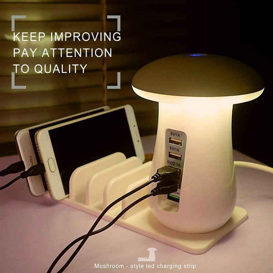 Sarah Express Mushroom Lamp LED Night Light with USB Charger - 2-in-1 Desk Lamp Charging Station