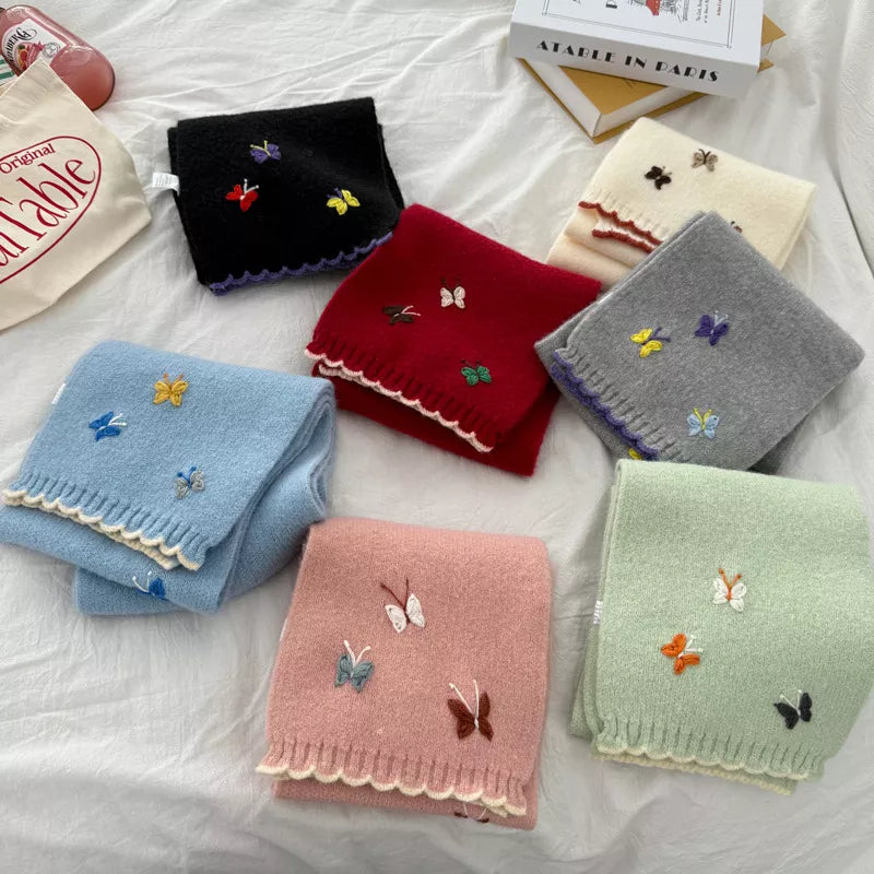 Sarah Express Women's Butterfly Embroidered Knitted Scarf - Soft Polyester Winter Wrap