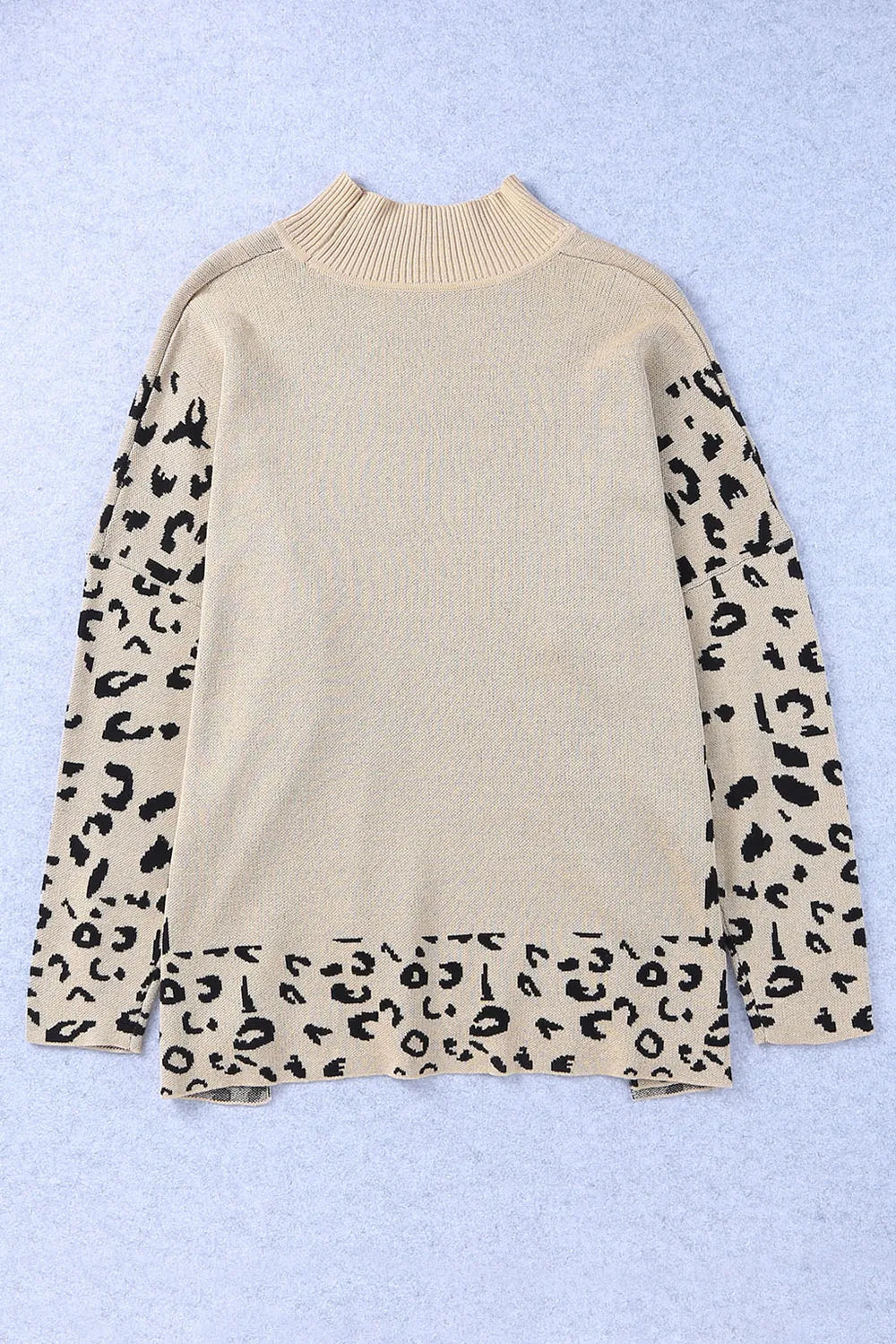 Sarah Express Women's Leopard Print Mock Neck Dropped Shoulder Sweater