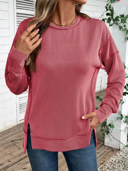 Sarah Express Women's Side Slit Round Neck Sweatshirt