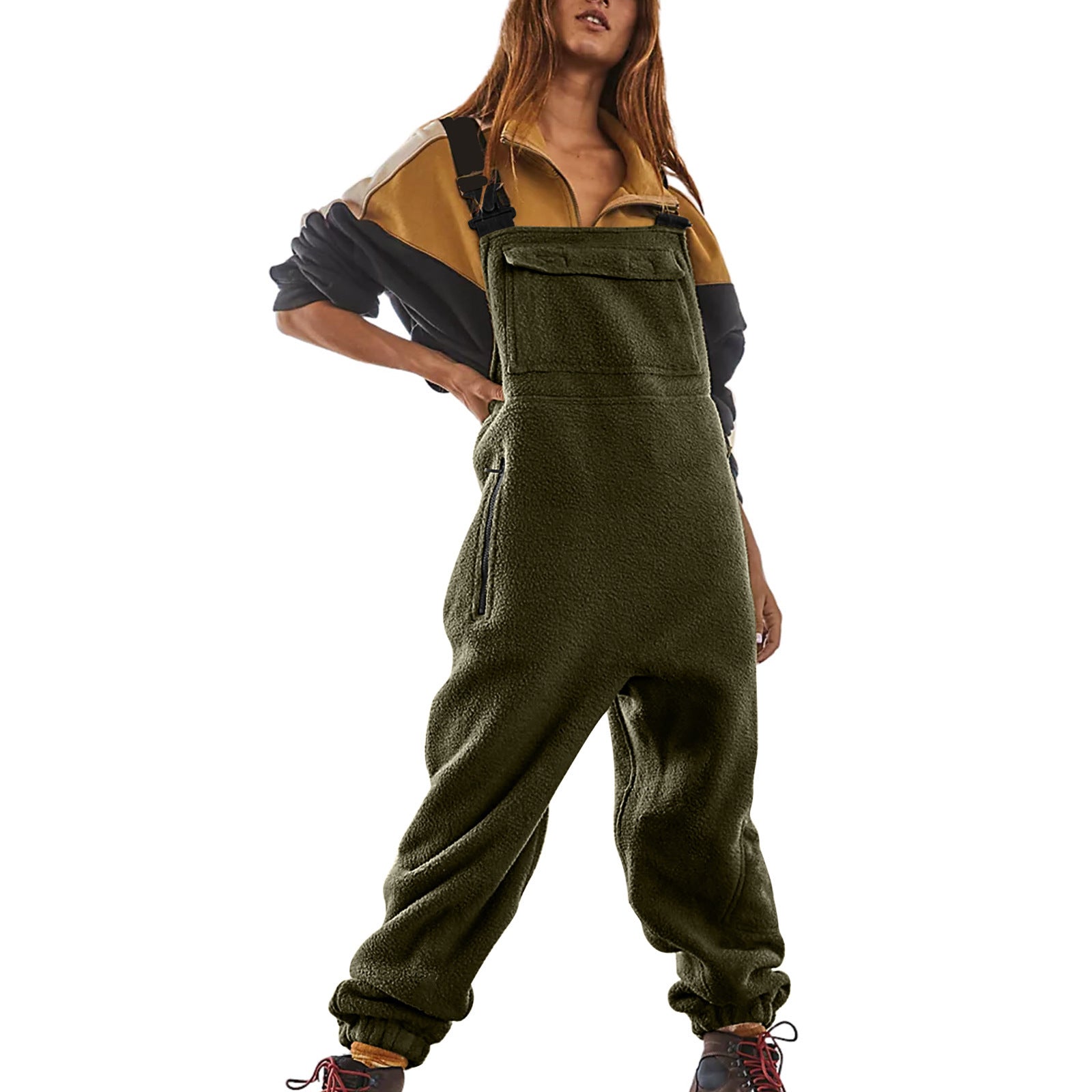 Sarah Express Polar Fleece Workwear Jumpsuit Suspender Overalls Wide Waist