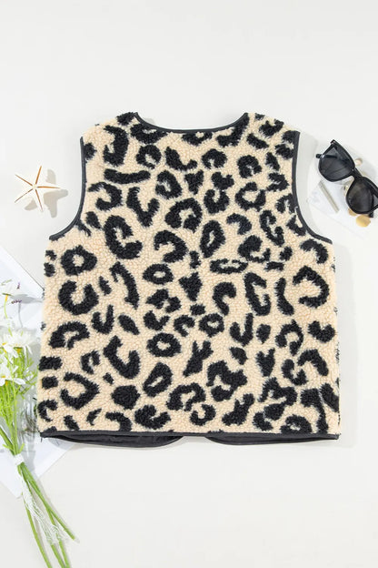 Sarah Express Women's Leopard Button Up Vest Coat