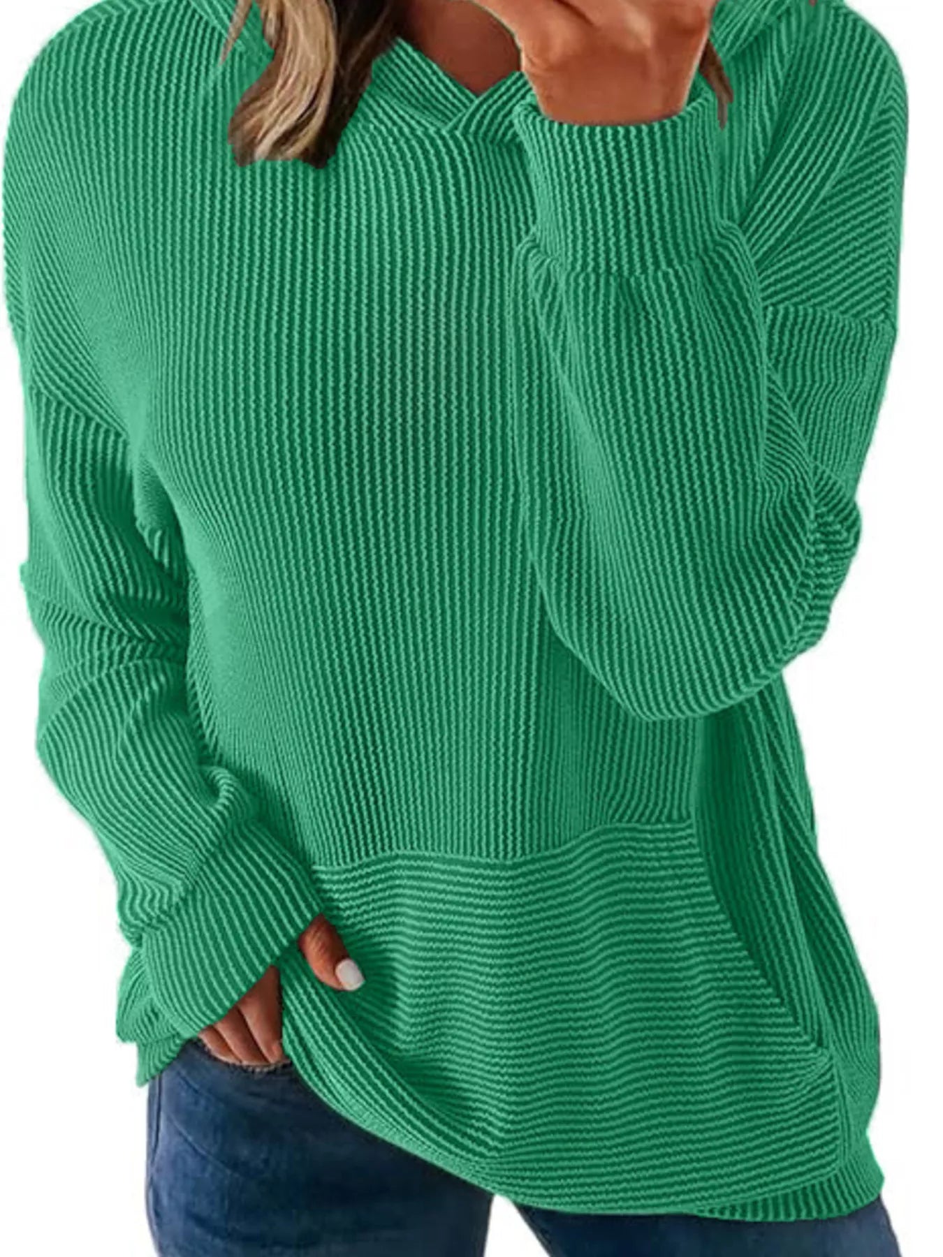 Sarah Express Women's Ribbed Oversized Hoodie Sweatshirt with Pocket