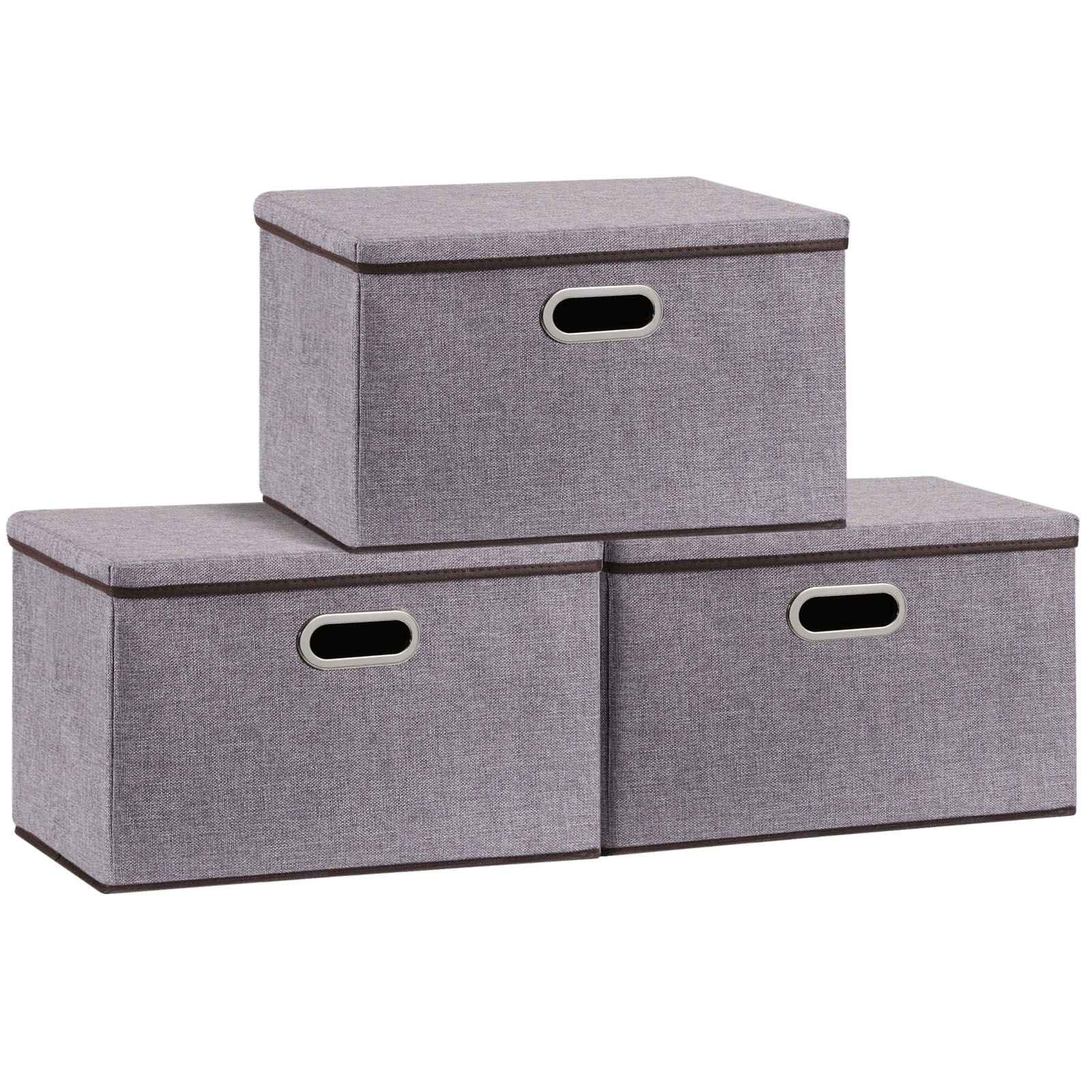 Sarah Express Cotton Linen Storage Box Set - Foldable Clothing Organizer with Lid Grey