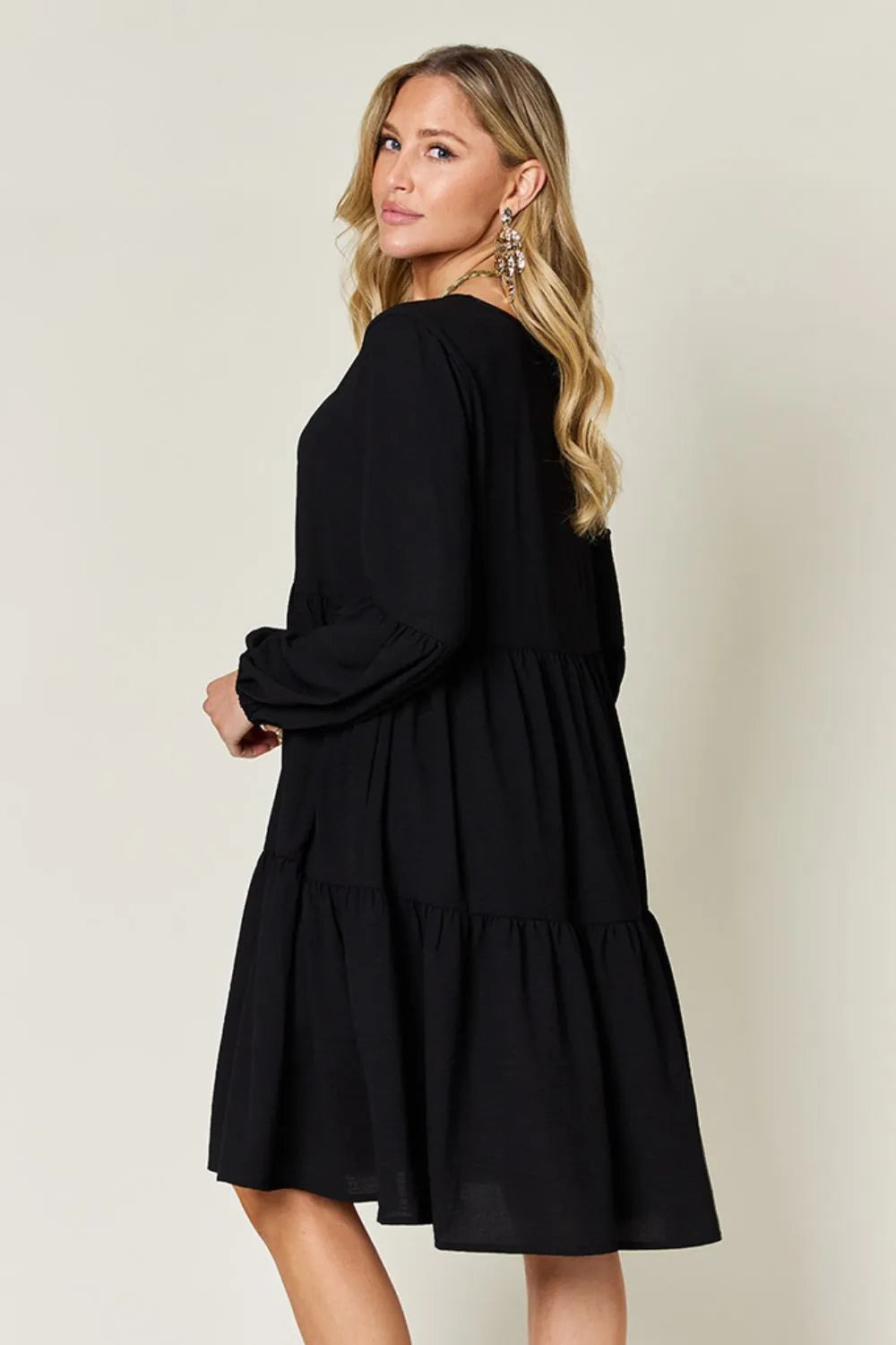Sarah Express Women’s Plus Size V-Neck Balloon Sleeve Tiered Dress
