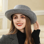 Sarah Express Vintage Flat Top Hat with Bow British Retro Style Women's Fall Winter Cap
