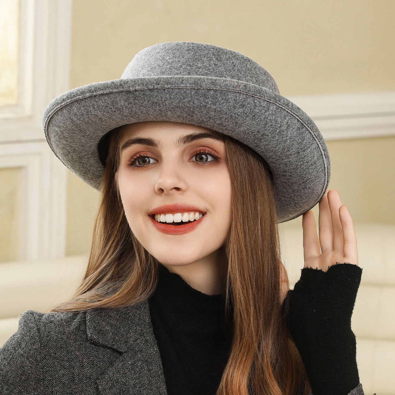 Sarah Express Vintage Flat Top Hat with Bow British Retro Style Women's Fall Winter Cap