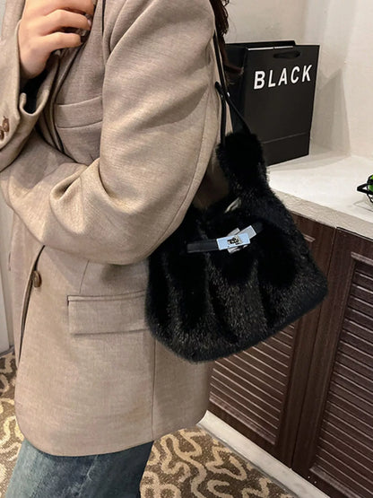 Sarah Express Faux Fur Bucket Crossbody Bag Mini Shoulder Purse