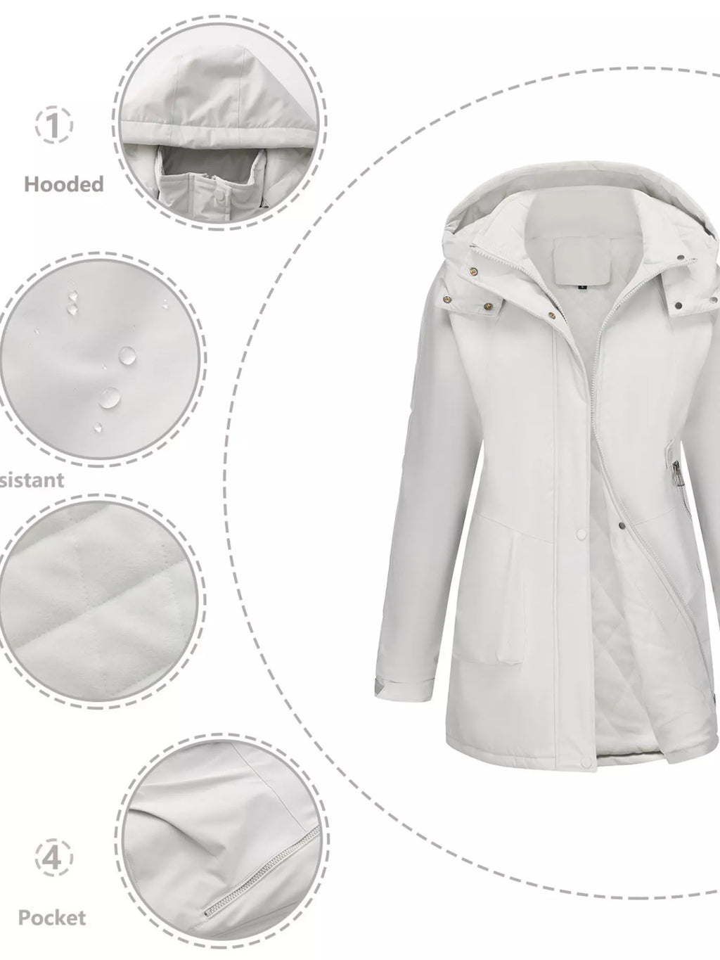 Sarah Express Women's Hooded Mid-Length Windproof Outerwear Plus Size