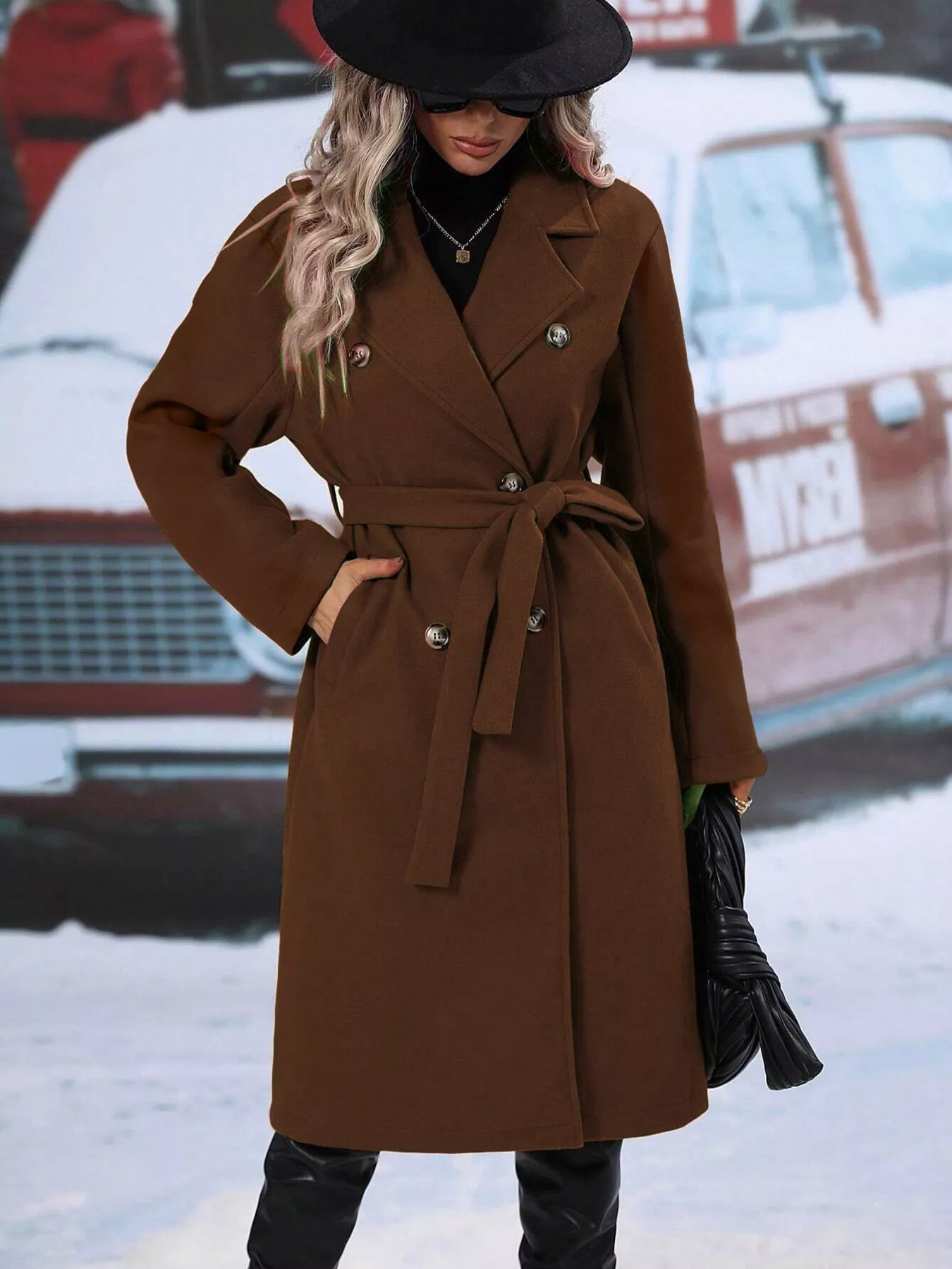 Sarah Express Women's Double-Breasted Lapel Collar Overcoat