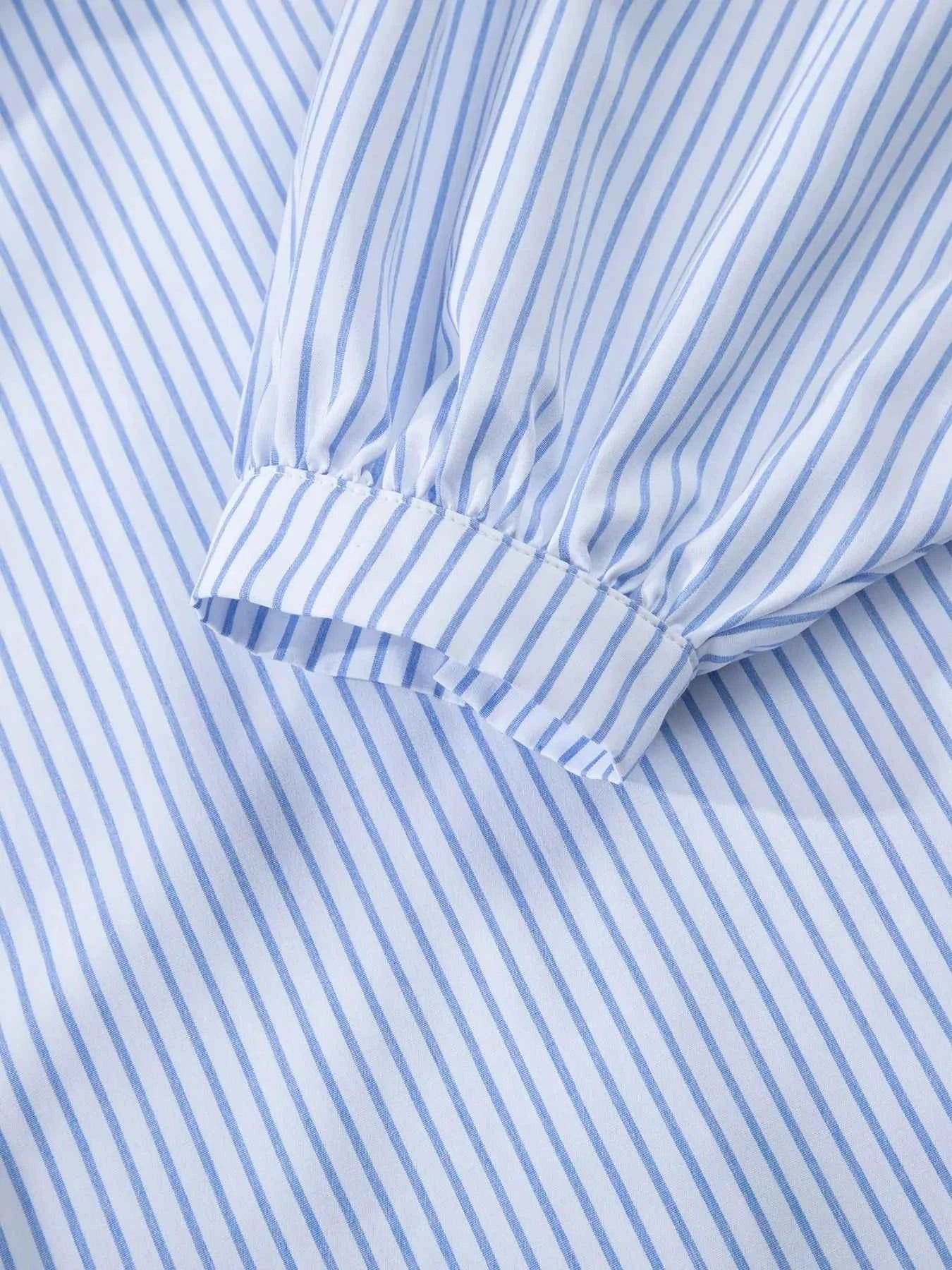 Sarah Express Women's Stripe Floral Embroidered Tunic Blouse - Billowy Sleeve Baggy Shirt