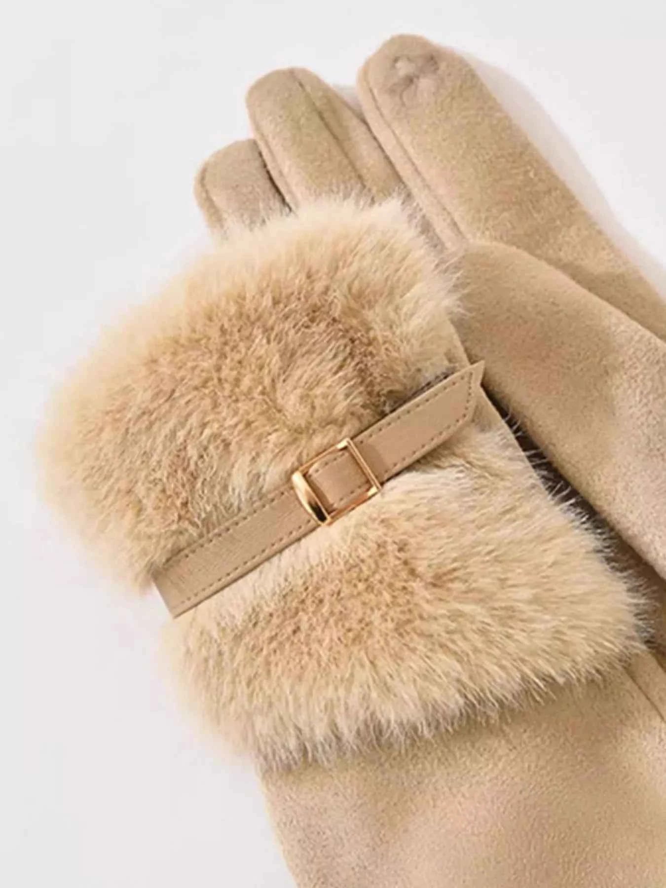 Sarah Express Women's Faux Fur Cuff Gloves - Cozy Winter Accessory