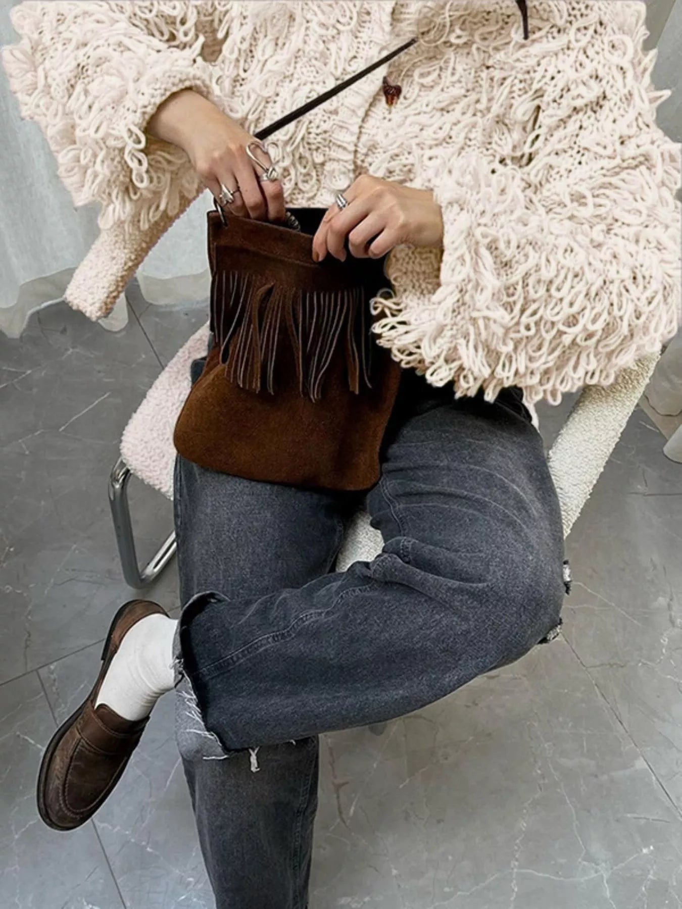 Sarah Express Women's Fringe Button Up Cardigan