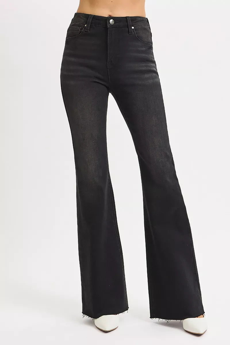 Sarah Express Women’s Plus Size High Rise Raw Hem Flare Jeans
