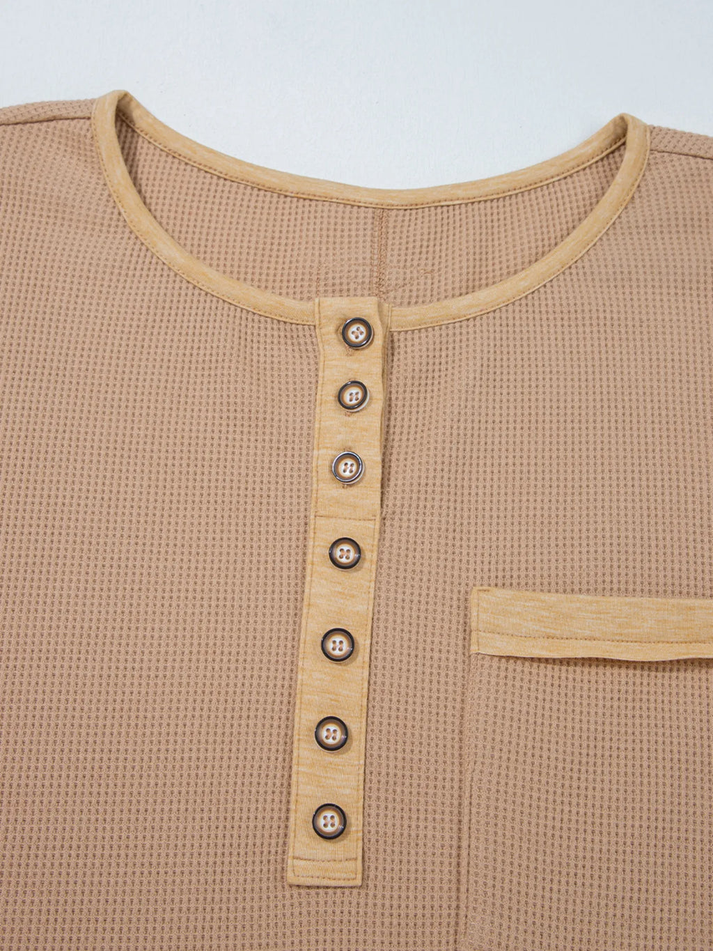 Sarah Express Women's Waffle Textured Tunic Henley Top with Slits