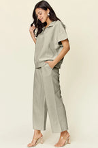 Sarah Express Women’s Plus Size Textured Half Zip Top and Pants Set
