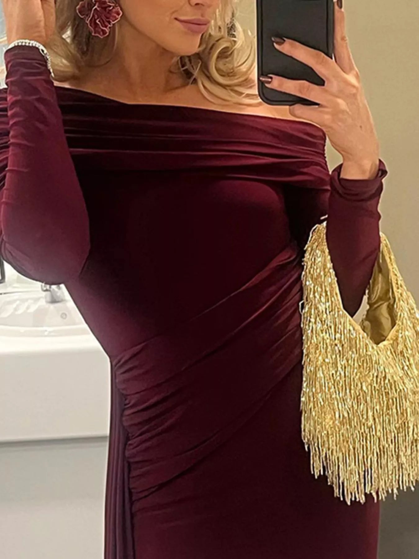 Sarah Express Women's One-Shoulder Ruched Maxi Dress